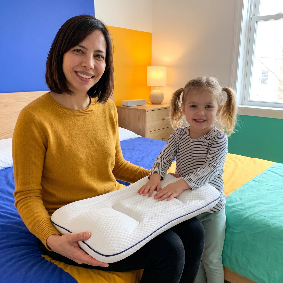 Mamma och dotter med Lillmoln barnkudde